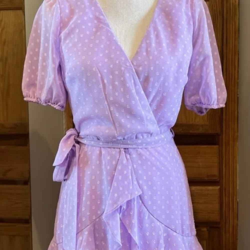 NWT! Spring Polka-Dot Lavender Lilac Photo Ready Women's Mini Ruffle Sundress - Picture 10 of 17